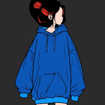 realistic girl with a oversized sweatshirt on and a bun