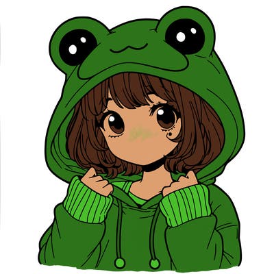 a cute teenage girl wearing a frog hoodie