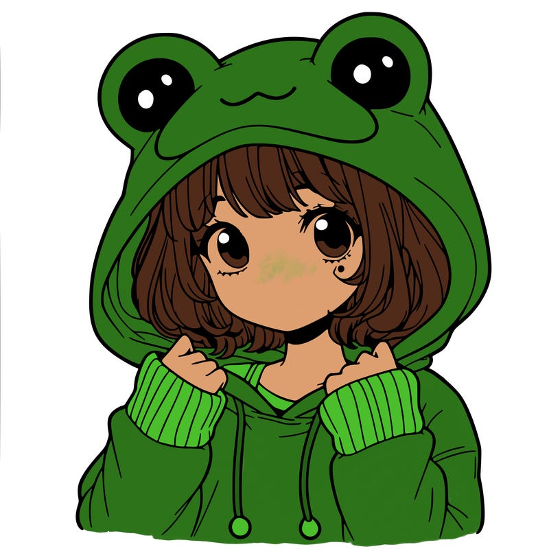 a cute teenage girl wearing a frog hoodie