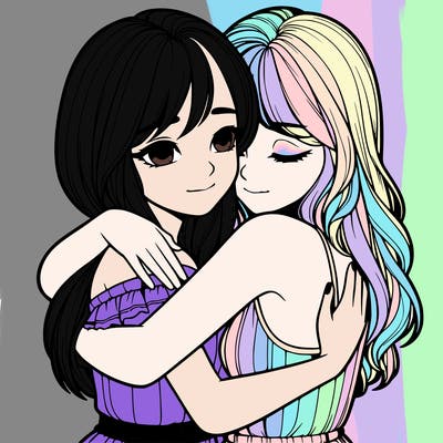 realistic girls hugging