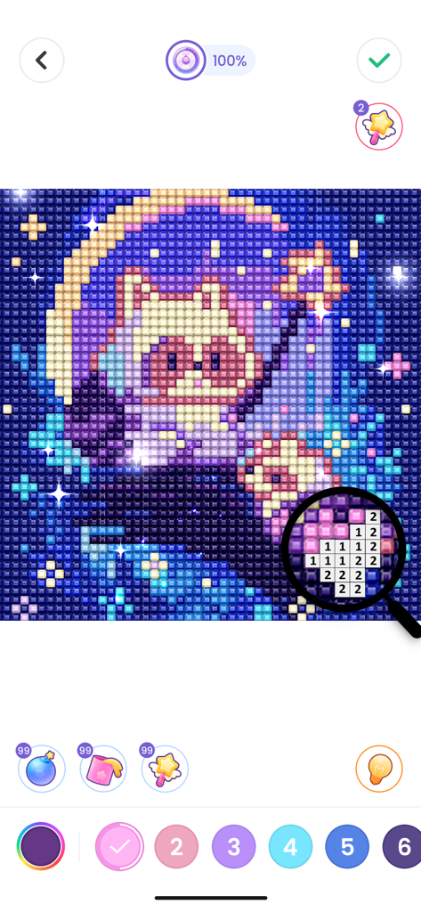 No.Pix - Color by Number - Pixel art coloring interface of No Pix app featuring a cat in space.