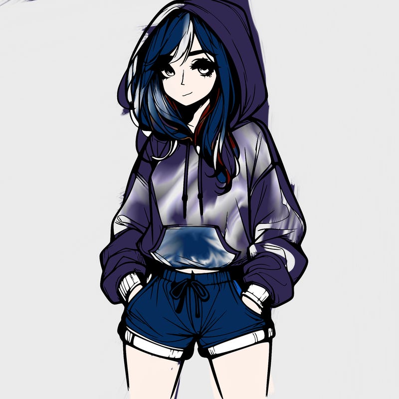 realistic girl in shorts and hoodie