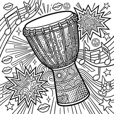 Dive into a world of rhythm and vibrant design with our exclusive Djembe drum coloring page, rendered in an exciting Pop Art style. This unique template combines musical passion with dynamic artistic flair, promising a truly engaging coloring experience.