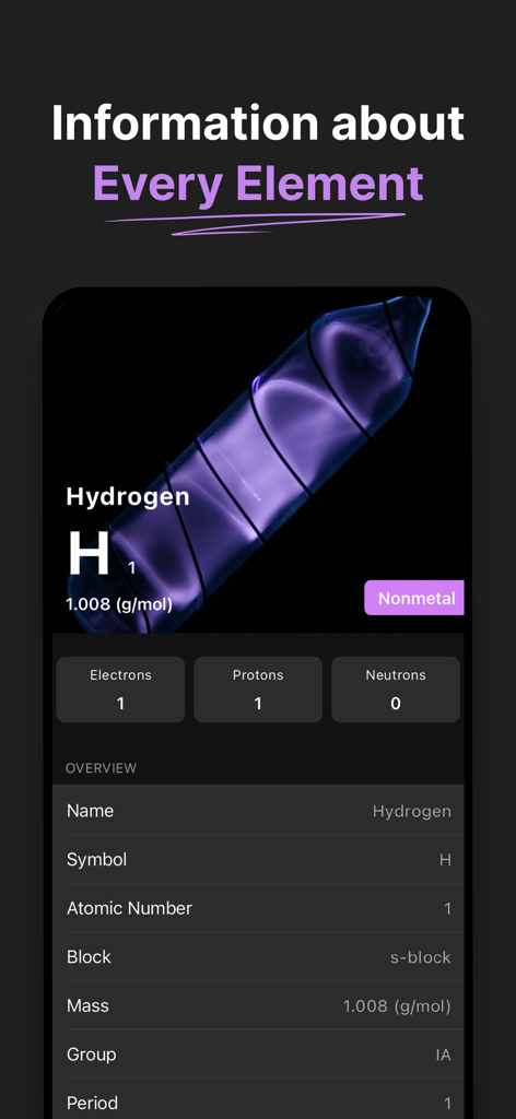 Chem AI: Chemistry Solver - Detailed information about the chemical element Hydrogen shown in the Chem AI app