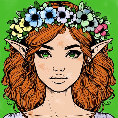 realistic female elf with flower crown