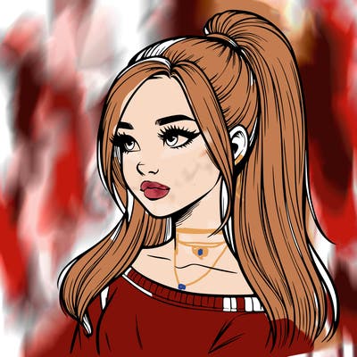 realistic girl with a high ponytail