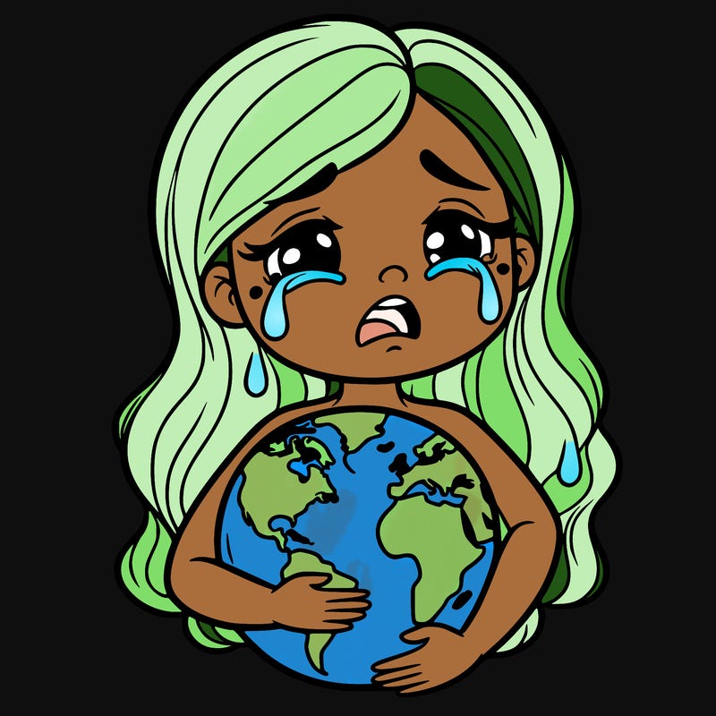 mother earth holding the earth and crying