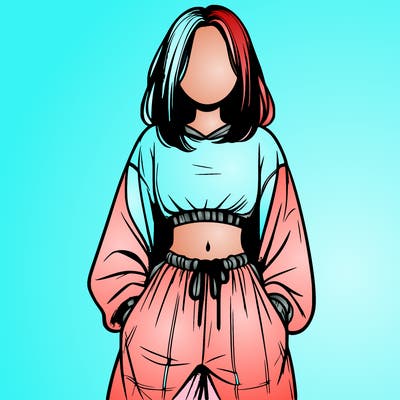 realistic girl faceless with baggy pants and a crop top