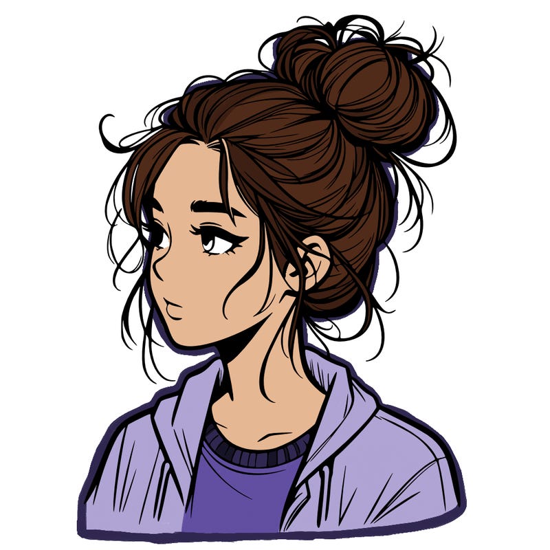 realistic teenage girl with a messy bun
