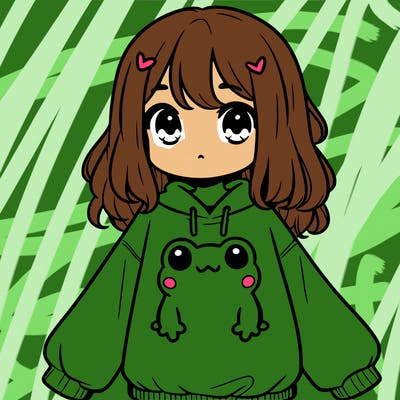girl wearing frogging sweatshirt