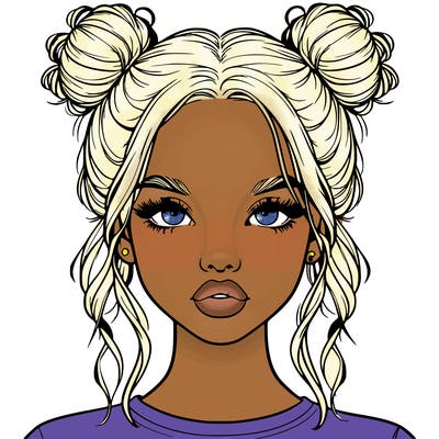 realistic girl with two buns in hair and lips