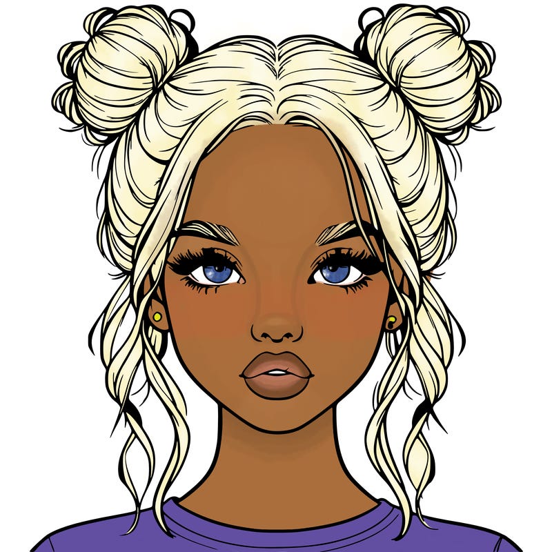 realistic girl with two buns in hair and lips