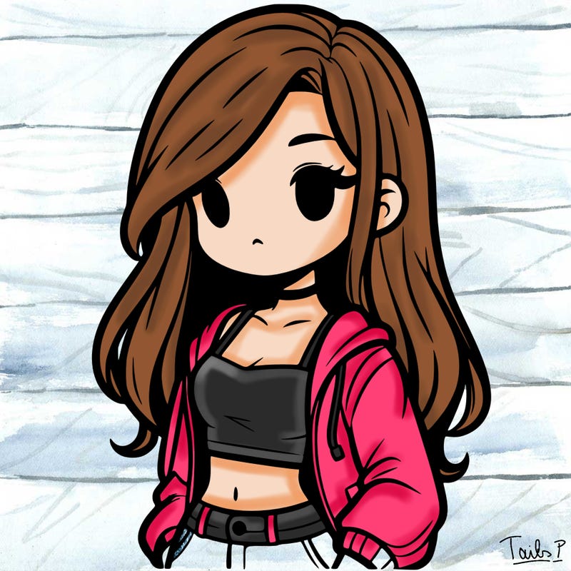 girl with long hair crop top and jacket