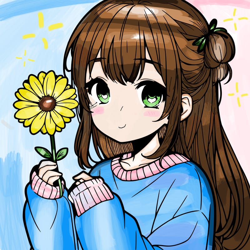 manga girl holding a flower