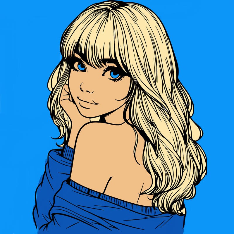 realistic girl with bangs looking over her shoulder