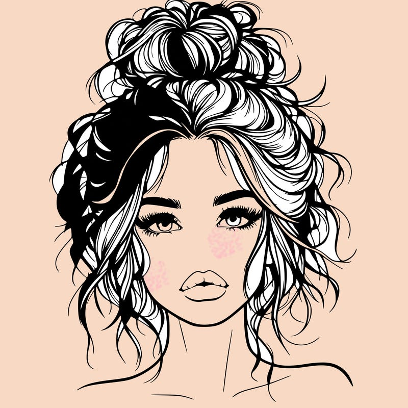 realistic girl with messy bun and lips