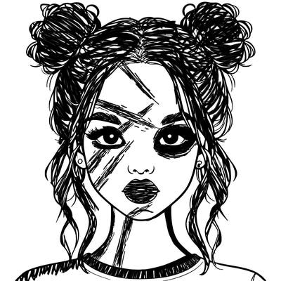 realistic girl with two buns in hair and lips