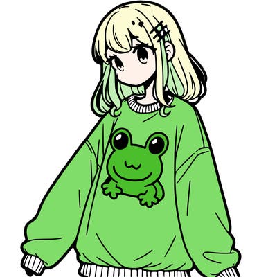 girl wearing frogging sweatshirt