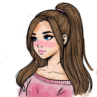 realistic girl with a high ponytail