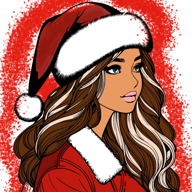 realistic girl in santa hat