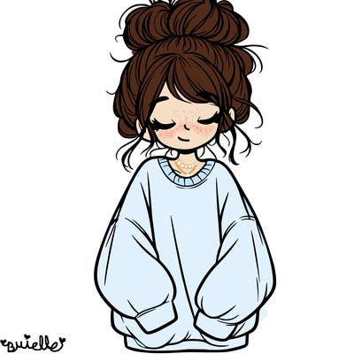 girl with baggy sweatshirt and messy bun