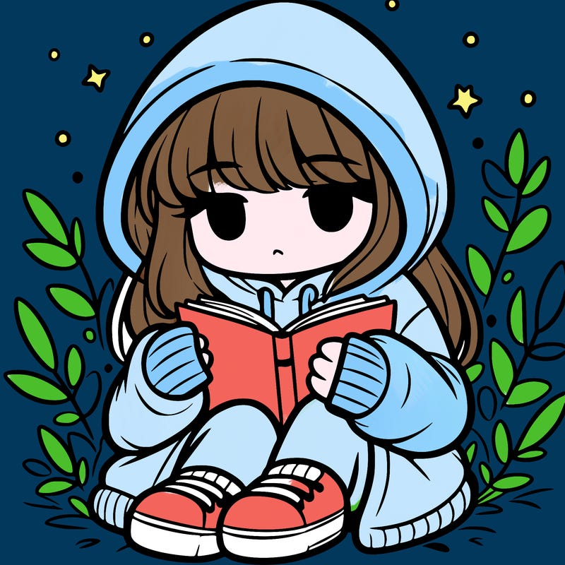 girl in oversized hoodie reading a book