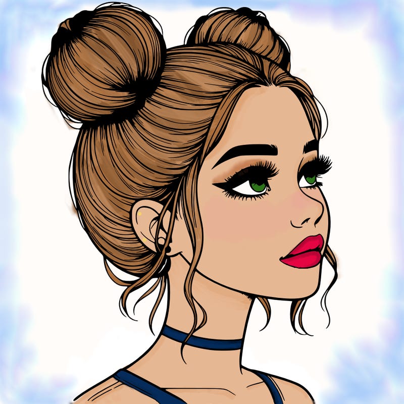 realistic girl with buns on the top of her head