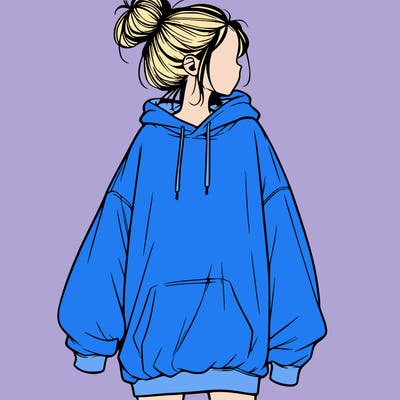 realistic girl with a oversized sweatshirt on and a bun