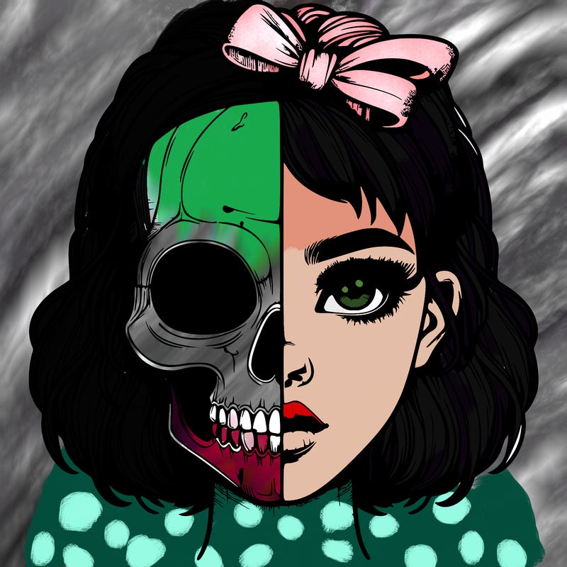 realistic girl with half skull mask