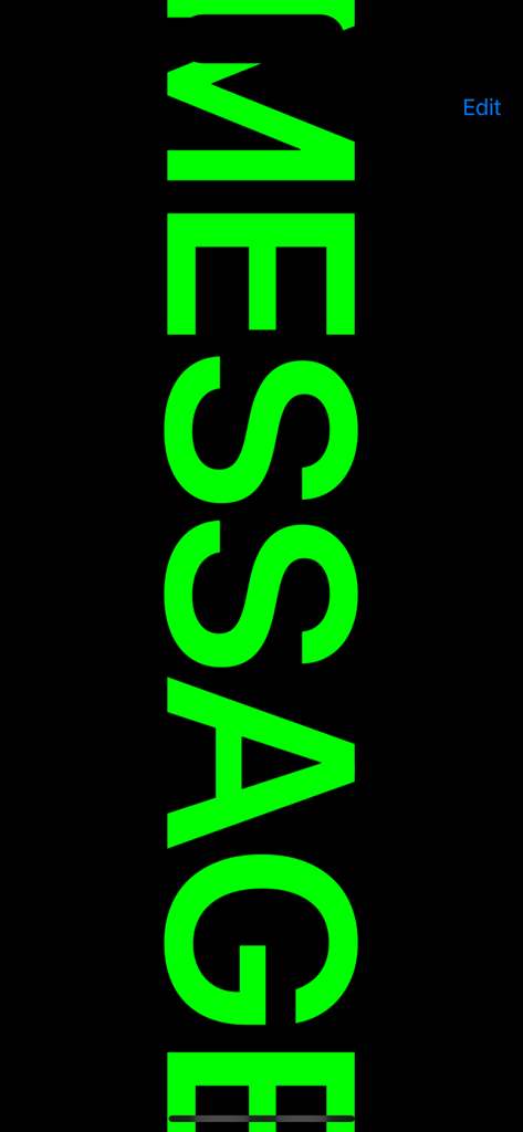 Banner Led - Large neon green text displaying MESSAGE on a black screen in the Banner Led app.