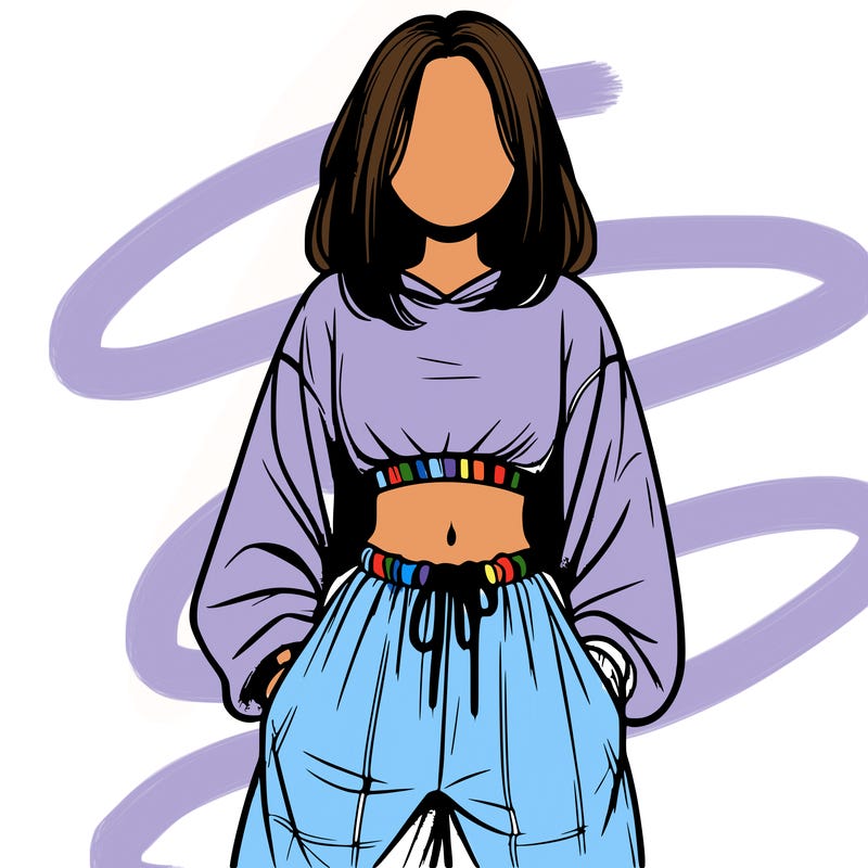 realistic girl faceless with baggy pants and a crop top