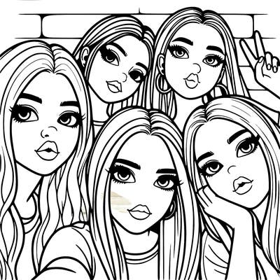 group of teen girls friends y2k up close in a selfie