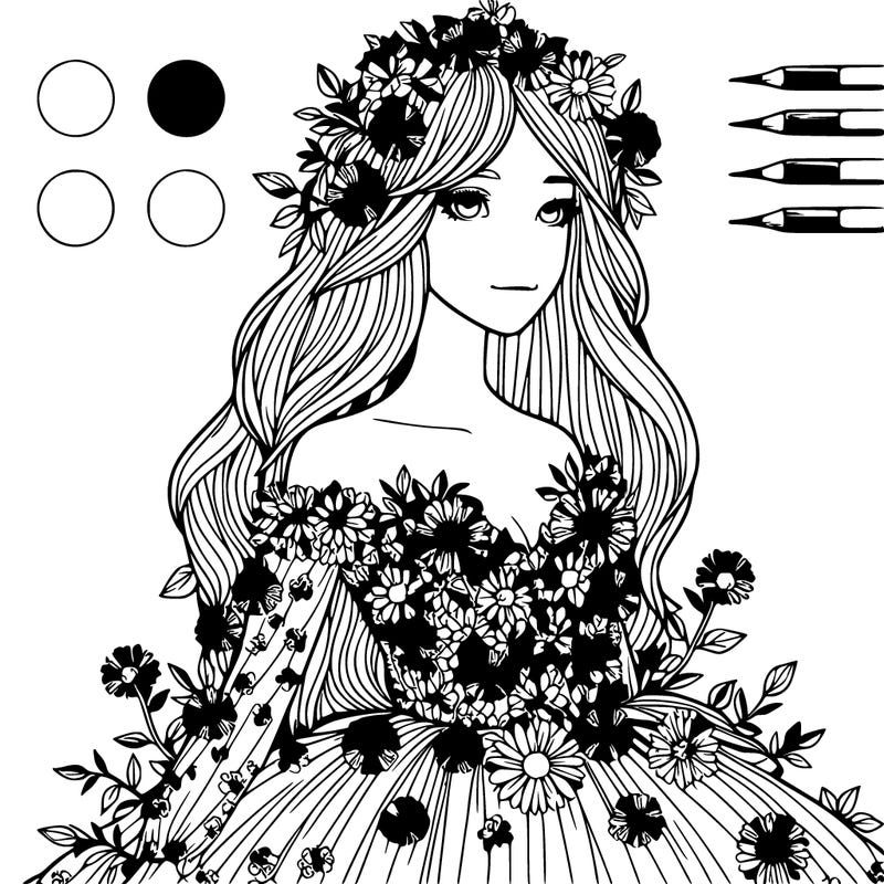 realistic girl with dress made out of flowers