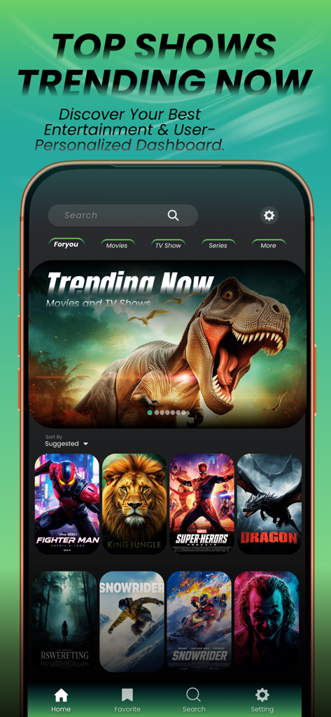 MovieBox app interface showing trending movies and TV shows