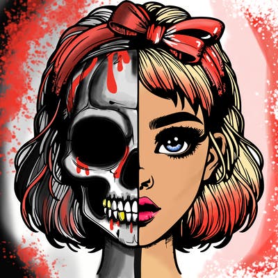 realistic girl with half skull mask