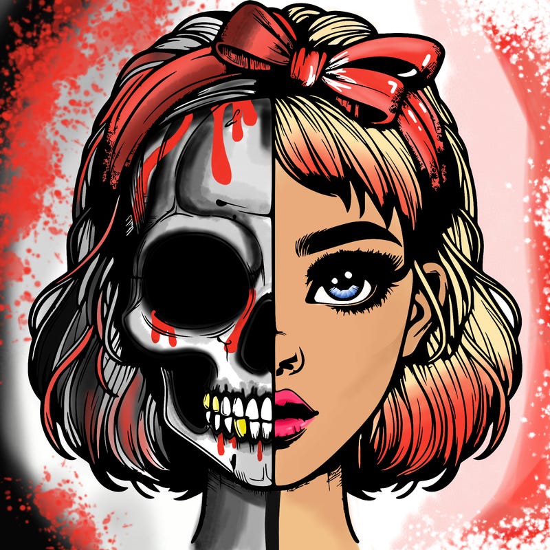 realistic girl with half skull mask