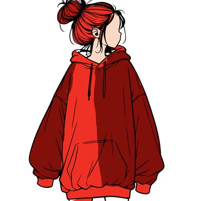 realistic girl with a oversized sweatshirt on and a bun