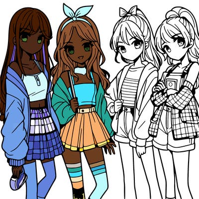 teen manga girls group of 4