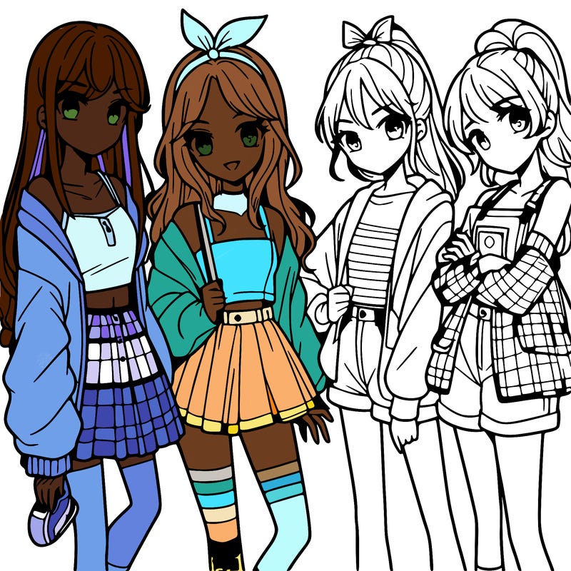 teen manga girls group of 4