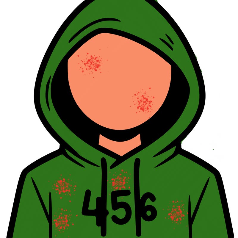 a person with non face waering a hoodie with a 456 symbol
