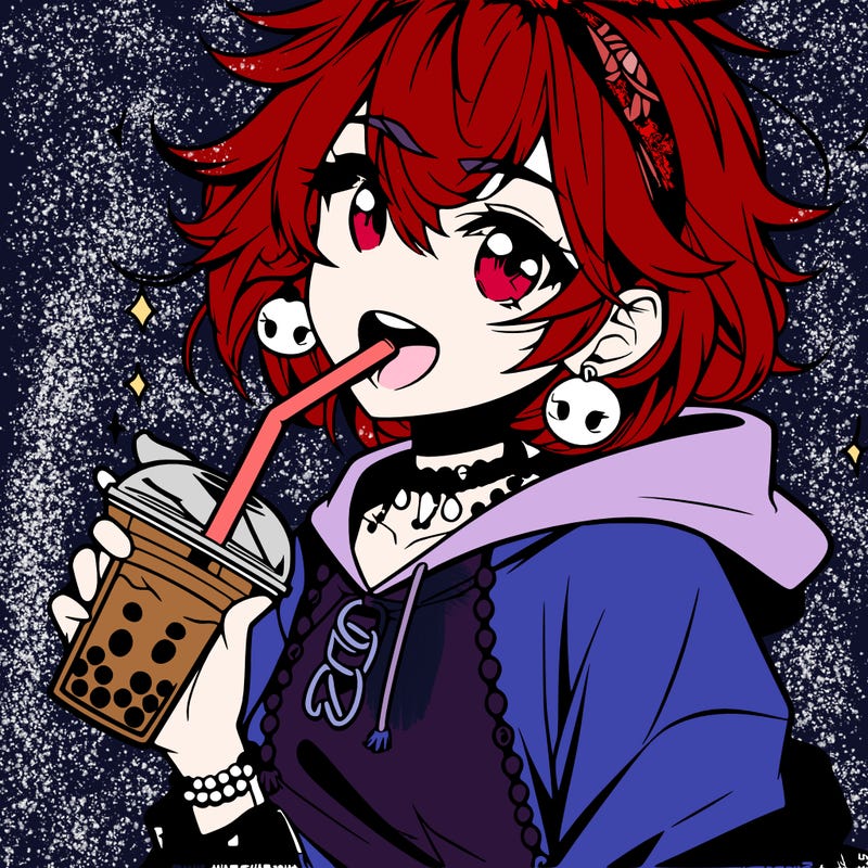 hot baddie anime girl drinking boba and biting the straw