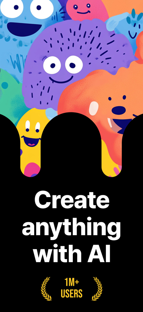 Weights: AI Voice Covers - Weights AI app promotional screen featuring colorful characters and text that says Create anything with AI.