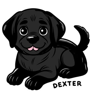 cute realistic black labrador dog with name dexter