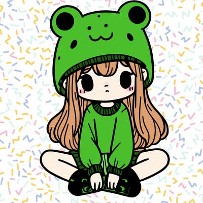 a girl wearing a frog hat and some frog socks
