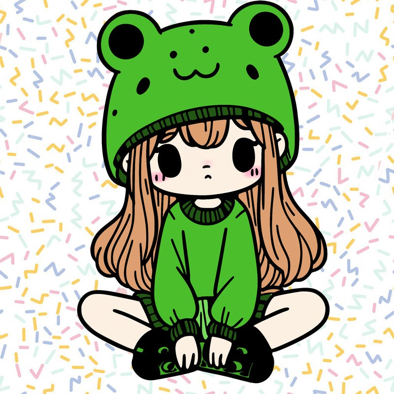 a girl wearing a frog hat and some frog socks