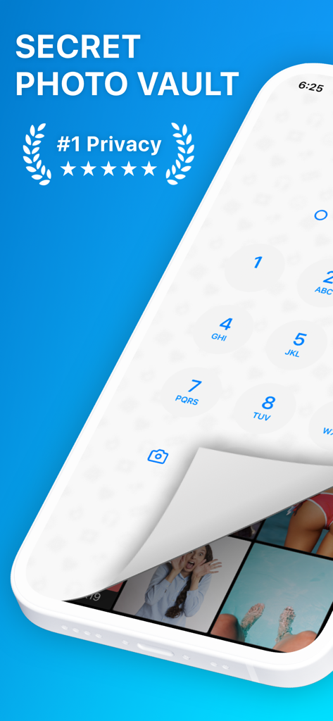 Safe Lock - Hidden Photo Vault - Interfaz de la aplicación Safe Lock que muestra una pantalla de ingreso de código PIN abriéndose para revelar una galería de fotos secreta.