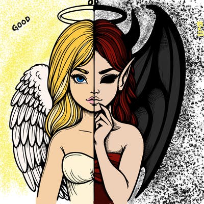 realistic angel half demon