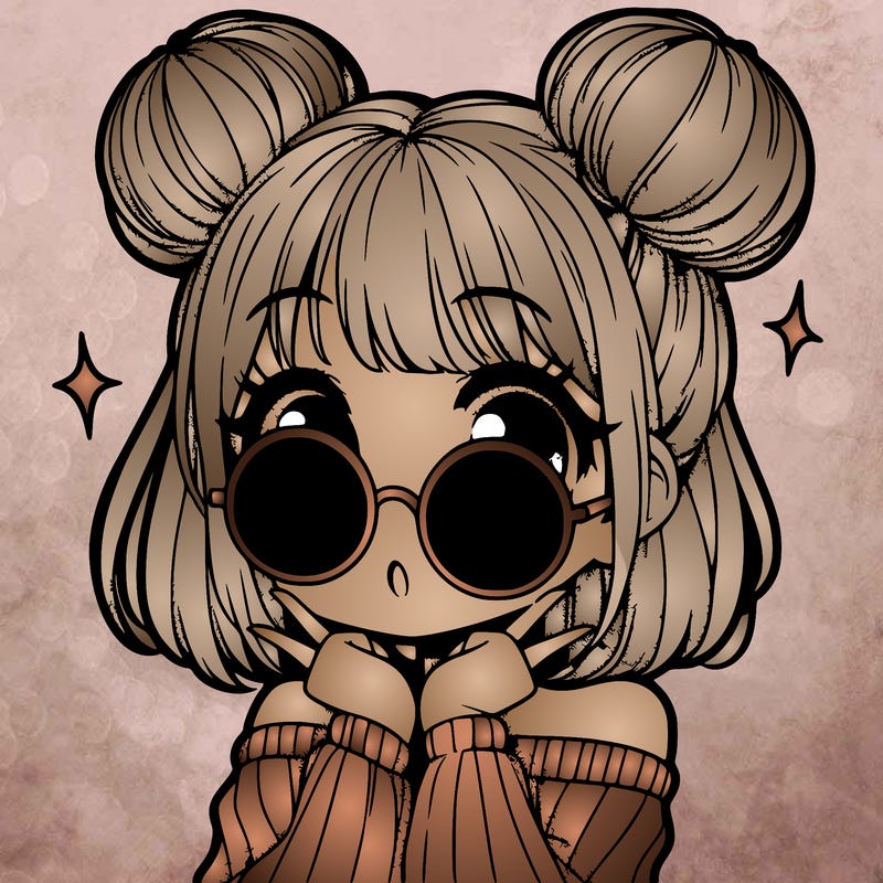 manga girl with hairbuns and sun shape sunglasses