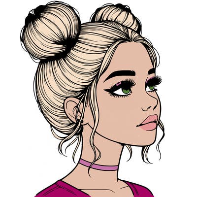 realistic girl with buns on the top of her head