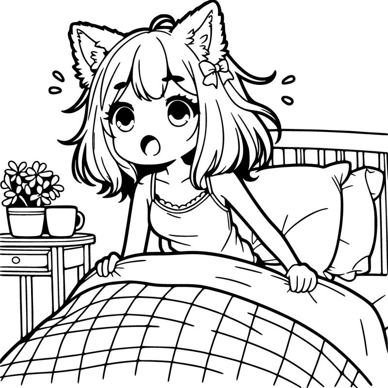 girl girl with wolf ears getting out of bed